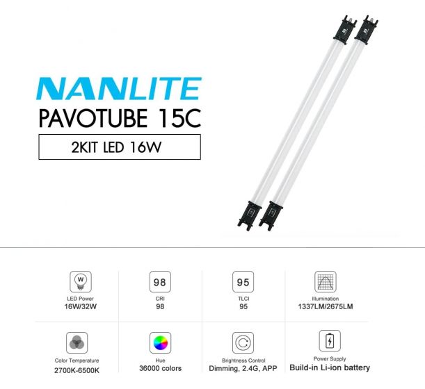 Nanlite - Pavotube 15C 2KIT RGB Tubelight, 16W, 2700K-6500K- ประกันศูนย์ไทย